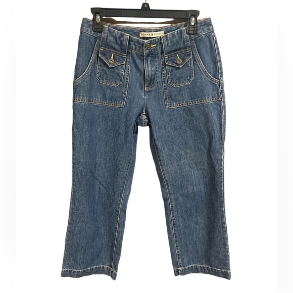 Tommy Hilfiger Wide Leg  Button Pocket Casual Denim Jeans Size 4 Y2K Retro - Picture 1 of 11